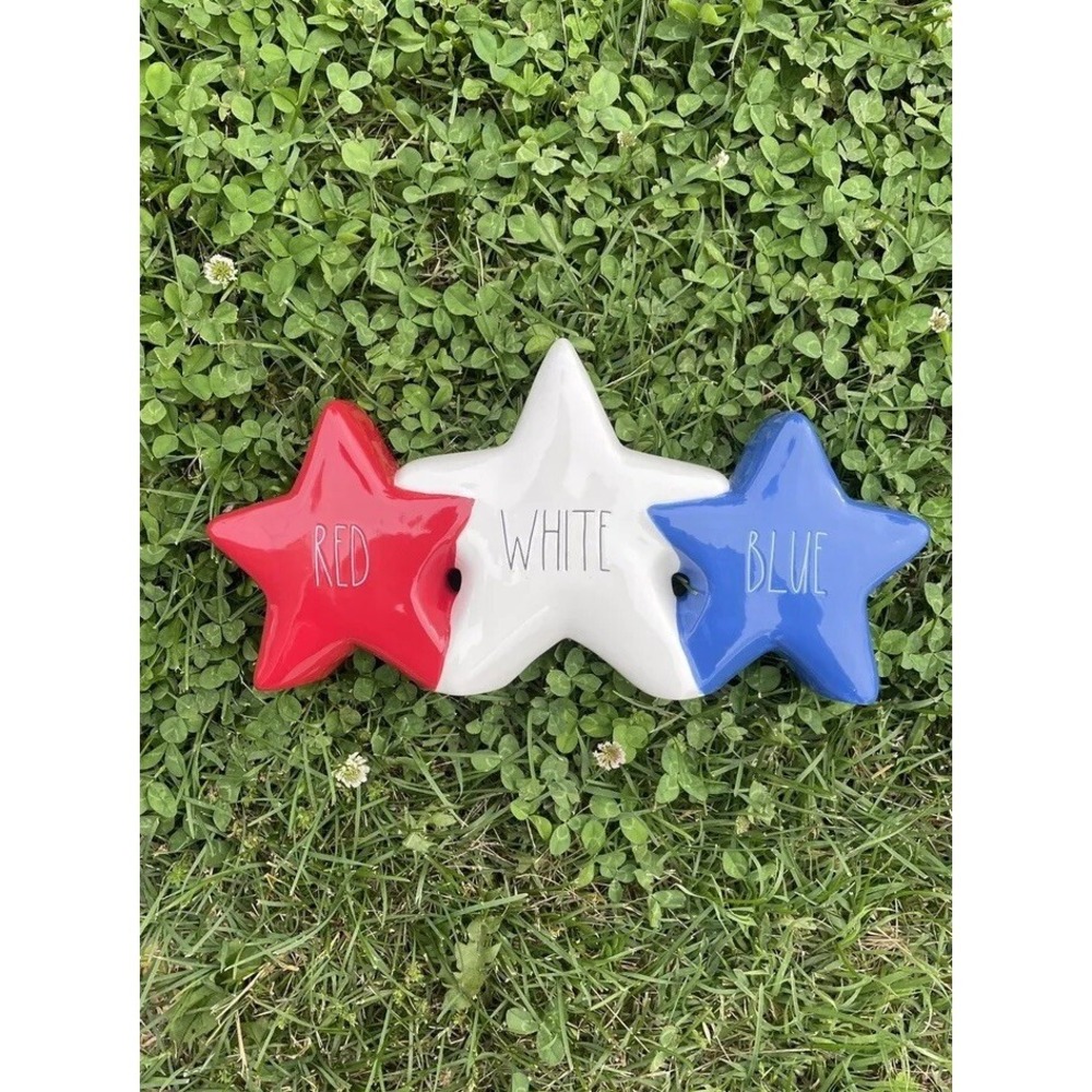 Rae Dunn Red White Blue‎ Ceramic Triple Star Patriotic Americana Decor Magenta